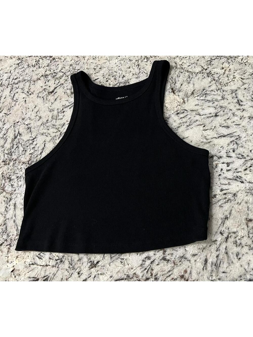 Wild Fable XL Women Black Sleeveless Ribbed Fitted Round Neck Cropped Top